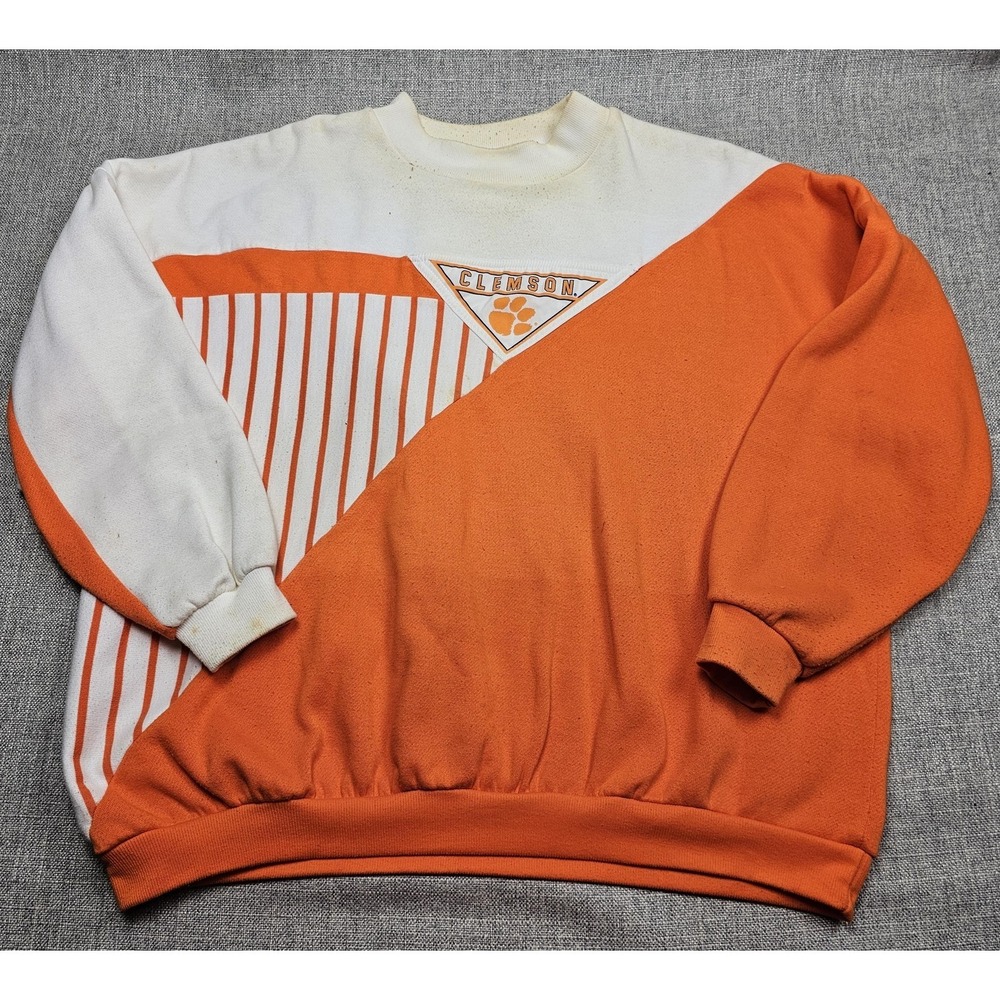 VINTAGE Clemson Tigers Sweatshirt Mens 2XL Orange College Football Crewneck 90s